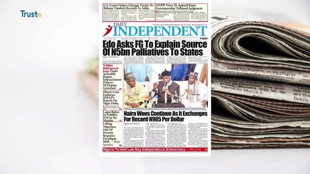 NEWSPAPER REVIEW: Kano Tribunal Sacks Gov. Yusuf Declares Gawuna Winner+ More Stories