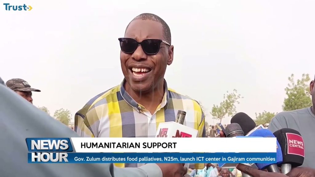 Gov. Zulum distributes food palliatives, N25m, launch ICT centre in Gajiram communities