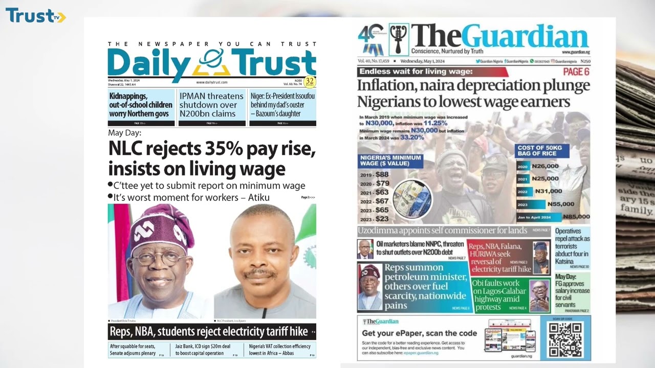 Newspaper Review: NLC rejects 35% pay rise, insists on living wage + more stories