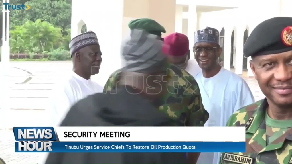 Security Meeting: Tinubu urges service chiefs to restore oil production quota
