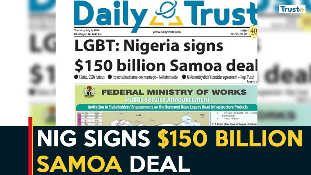 Newspaper Review: LGBT; Nigeria signs $150 billion Samoa deal 