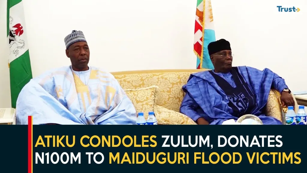 Maiduguri Floods: Atiku consoles with Zulum, donates N100m to survivors