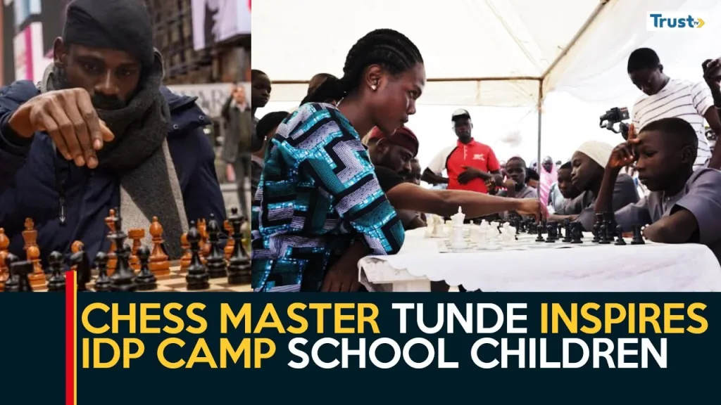 Chess master Tunde inspires IDP camp school children