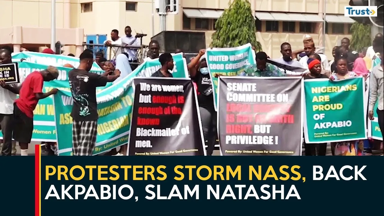 Protesters storm NASS, drum support for Akpabio, condemn Natasha