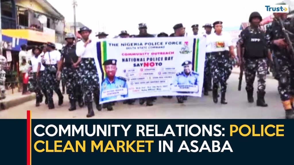 Community Relations: Police clean market in Asaba